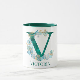Caneca Letra W e Monograma Dourado com Aquarela