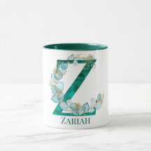 Letra Z Monograma em Aquarela Azul Turquesa e Dour