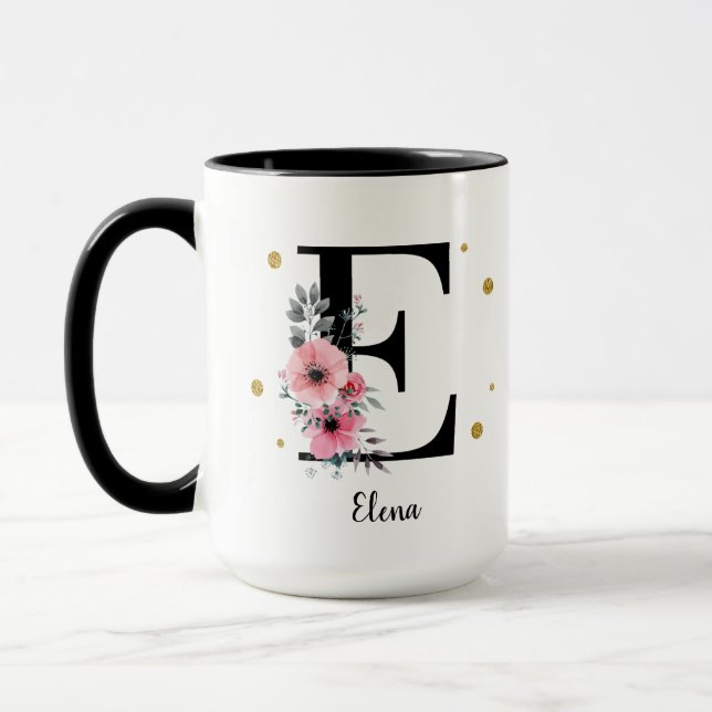 Caneca Letras con flores y glitter (Esquerda)