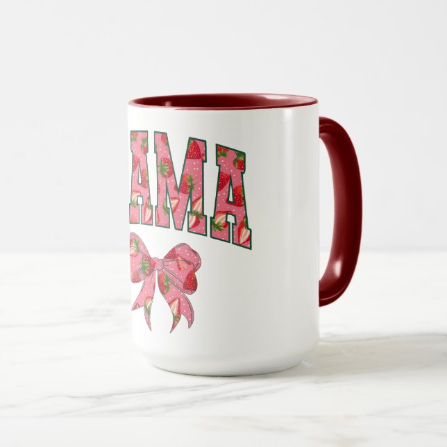 Caneca Letras de MAMA Florais Rosa com Laço (Frente Esquerda)
