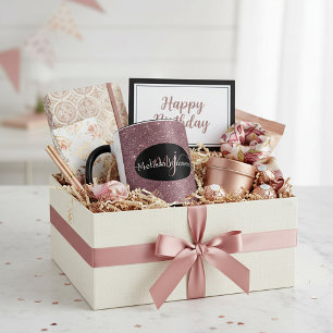 Caneca Letras elegantes em dourado rosa em preto e brilho