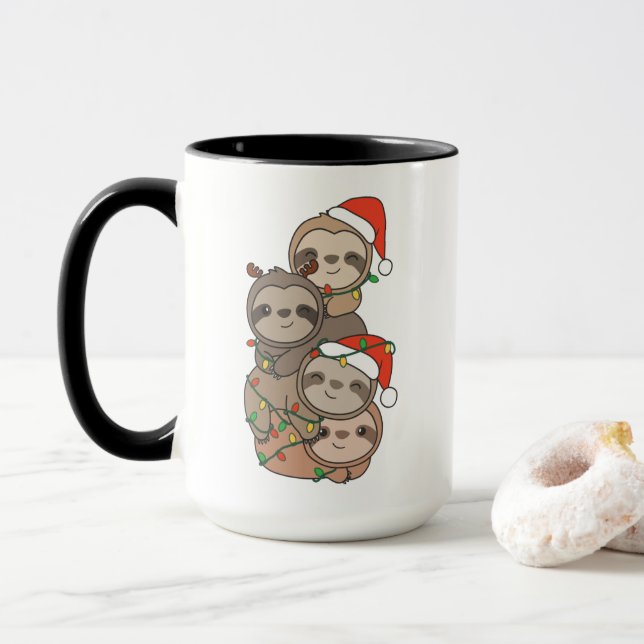 Caneca Leve árvore de Natal Animais de Natal (Com Donut)