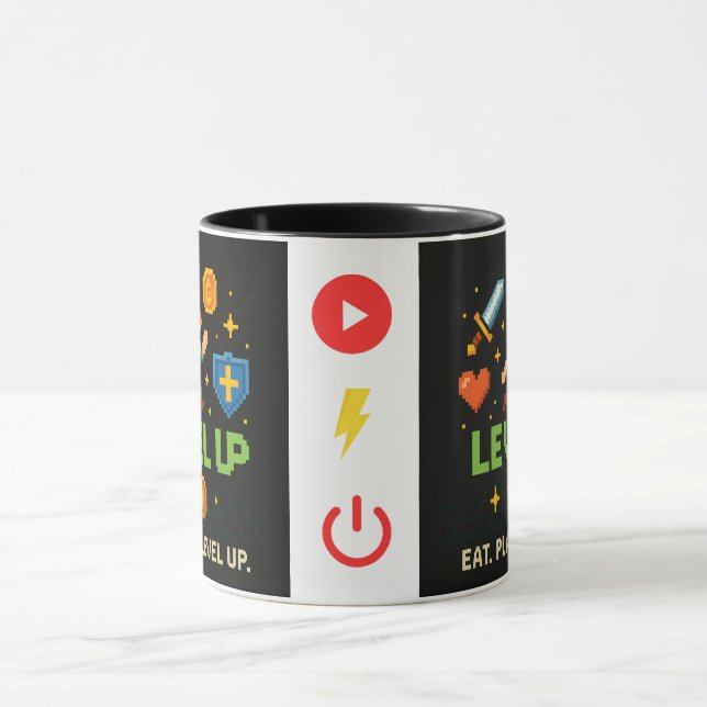 Caneca Level Up Gamer Mug – Retro Pixel Gaming Cup (Centro)