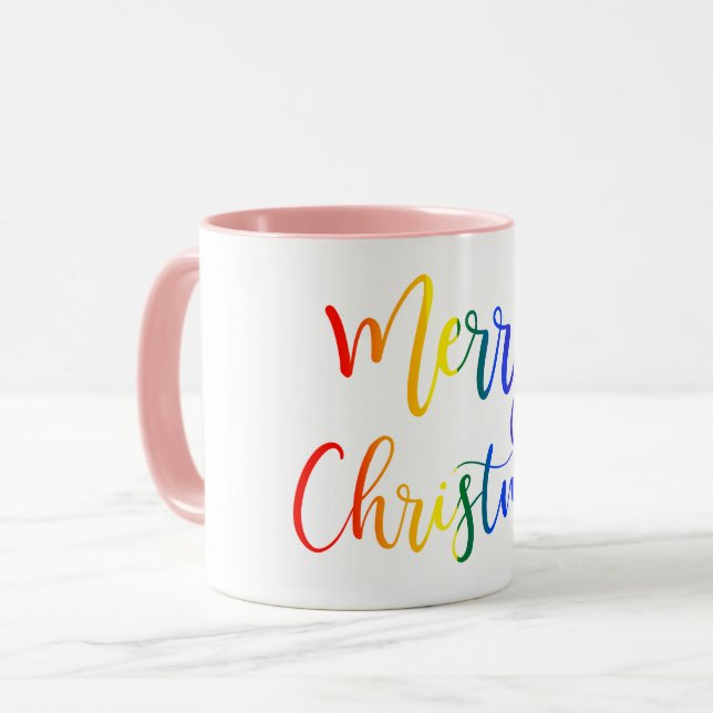 Caneca LGBT - Arco Arco-Íris Feliz Orgulho de Natal (Frente Esquerda)