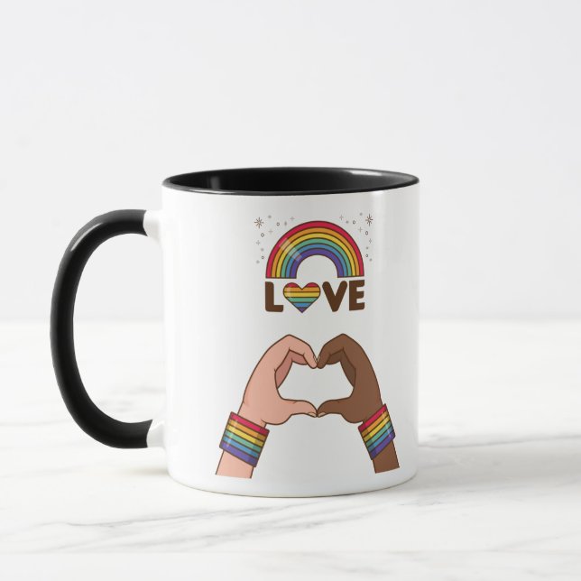 Caneca LGBT+Orgulho. Adoro arco-íris. Coração. (Esquerda)
