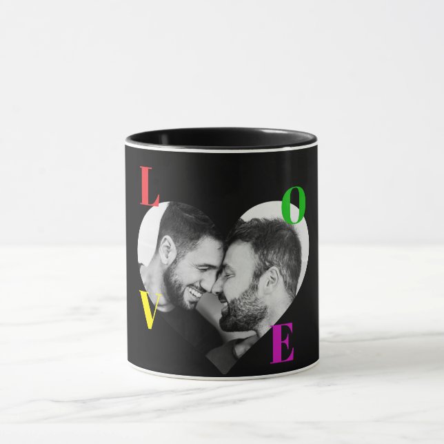 Caneca LGBT Pride AMOR Letra Black & White Fotografia Per (Centro)