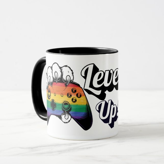Caneca LGBT Pride Level Up Tiger Paw Controller Mug 2026 (Frente Esquerda)