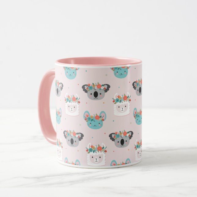 Caneca Lhamas, ursos koala e ratinhos (Frente Esquerda)
