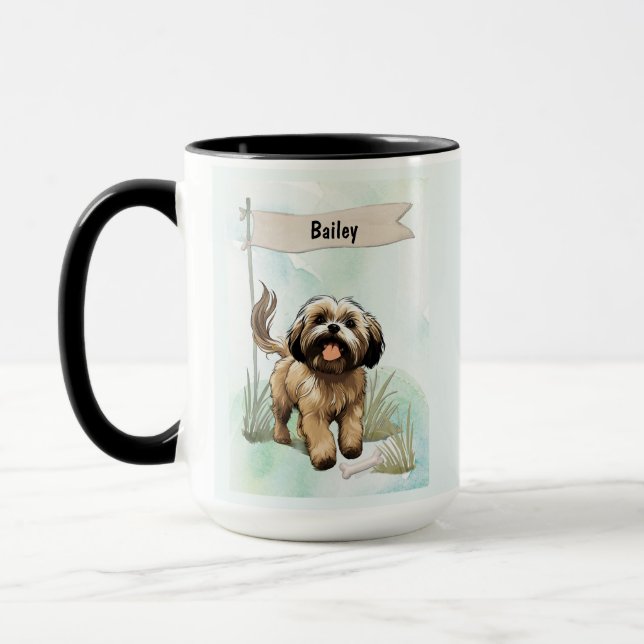 Caneca Lhasa Apso Aquarela Cachorro Personalizado (Esquerda)
