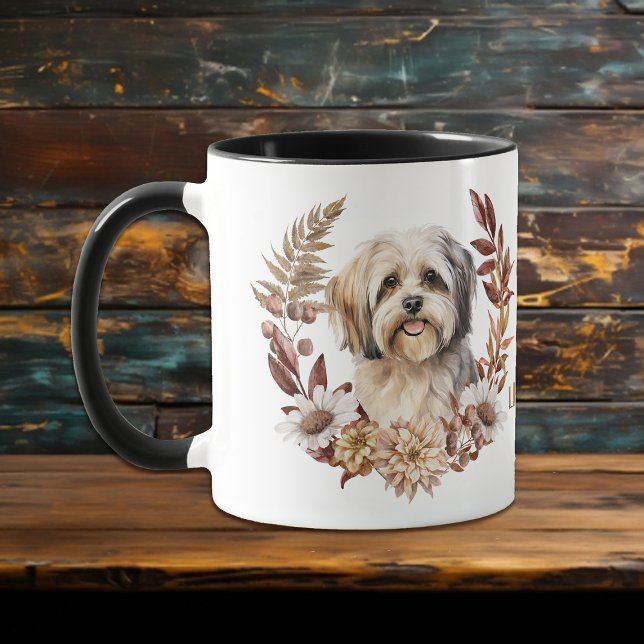 Caneca Lhasa Apso Dog Autumn Wreath (Criador carregado)