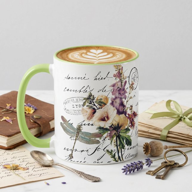 Caneca Libélula e flores (Criador carregado)