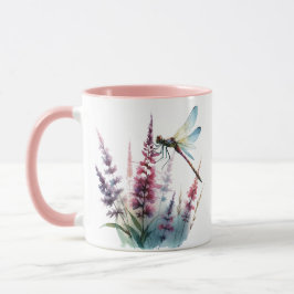Caneca Libélula Flor Silvestre Aquarela Estética Rosa