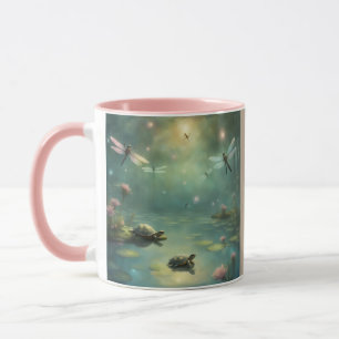 Caneca Libélulas e Tartarugas Caprichosas em um lago