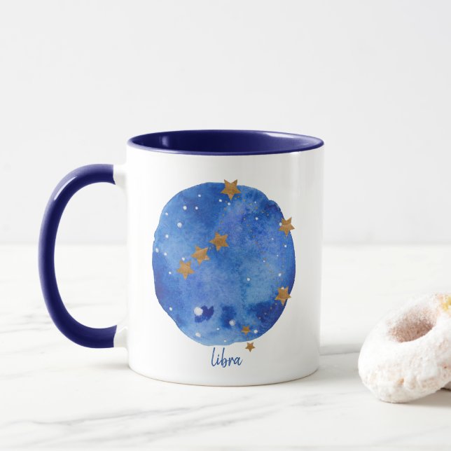 Caneca Libra Aquarela Céu Noturno Constelação Zodíaco (Com Donut)