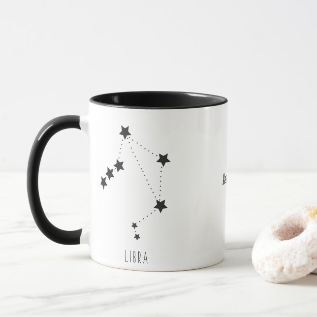Caneca Libra Zodac Outubro Aniversário Personalizar Nome (Com Donut)