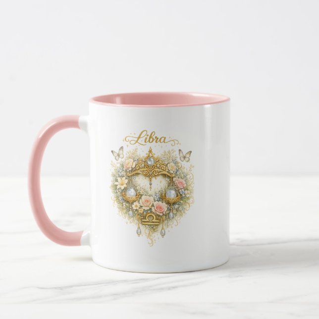 Caneca Libra Zodiac Floral Heart Mug – Elegant Astrology  (Esquerda)