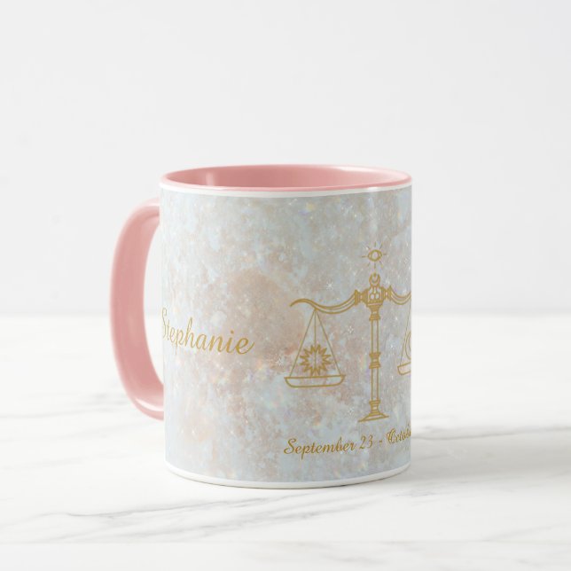 Caneca Libra Zodiac - Sinal de Estrela - Glitter Celestia (Frente Esquerda)