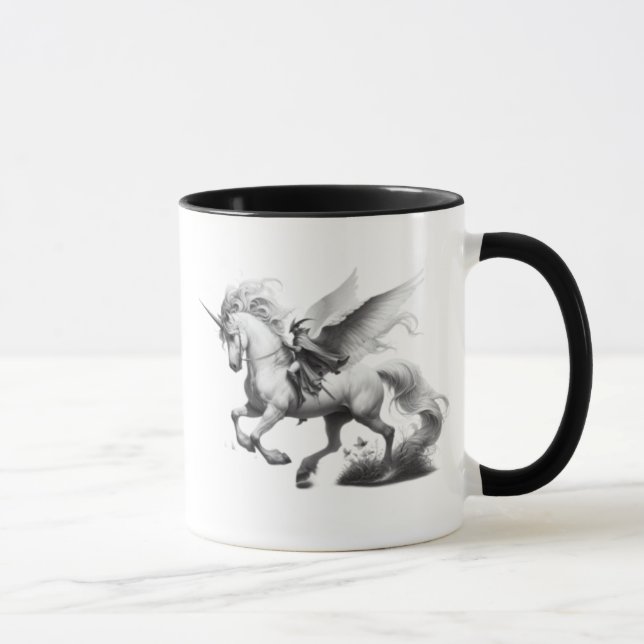 Caneca Licorne ailée majestueuse avec chevalier. (Direita)