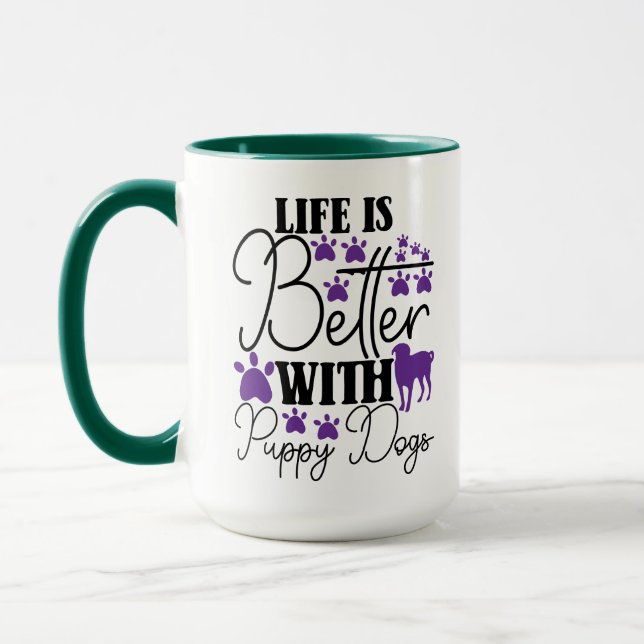 Caneca Life Is Better With Puppy Dogs Cute Dog Lover (Esquerda)
