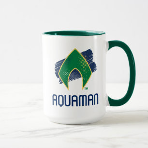 Caneca Liga da Justiça  Símbolo de Aquaman Pincel e Mei