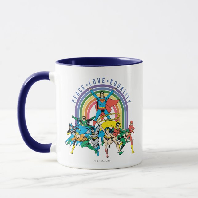 Caneca Liga Original da Justiça - Paz, Amor, Igualdade (Esquerda)