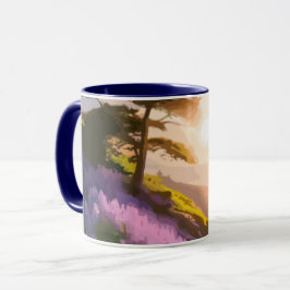 Caneca Lilac Flowers Bloom em Hill no Sunset Glow
