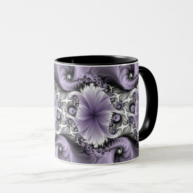 Caneca Lilac Illusion Abstrato Floral Fractal Art Fantasy (Frente Esquerda)