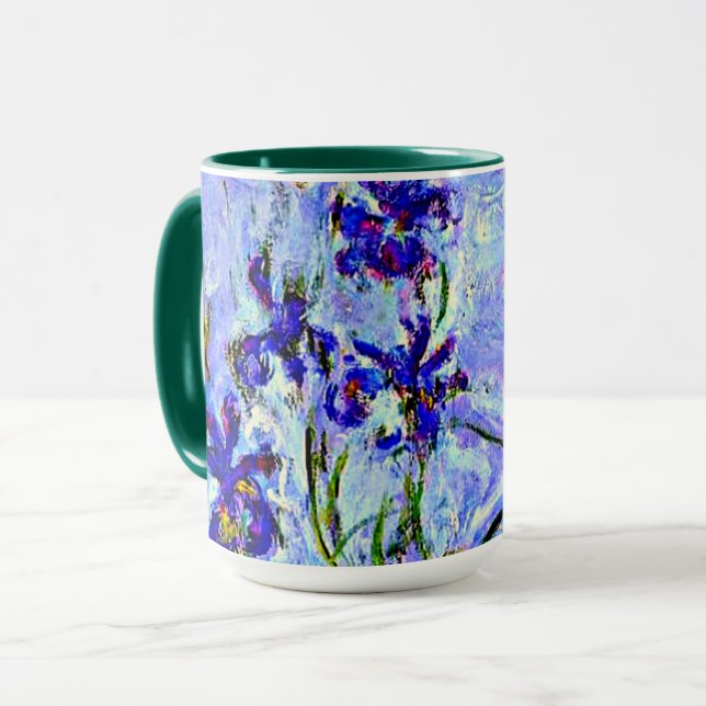 Caneca Lilac Irrises por Claude Monet Mug (Frente Esquerda)