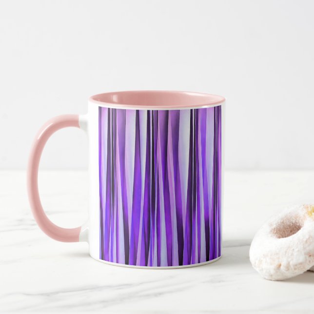 Caneca Lilás Luxuoso, Listrado Roxo e Prata (Com Donut)