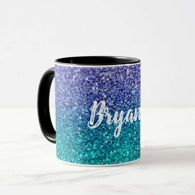 Caneca Lilás Roxo & Verde Água Téu Brilhante Glitter (Frente Esquerda)