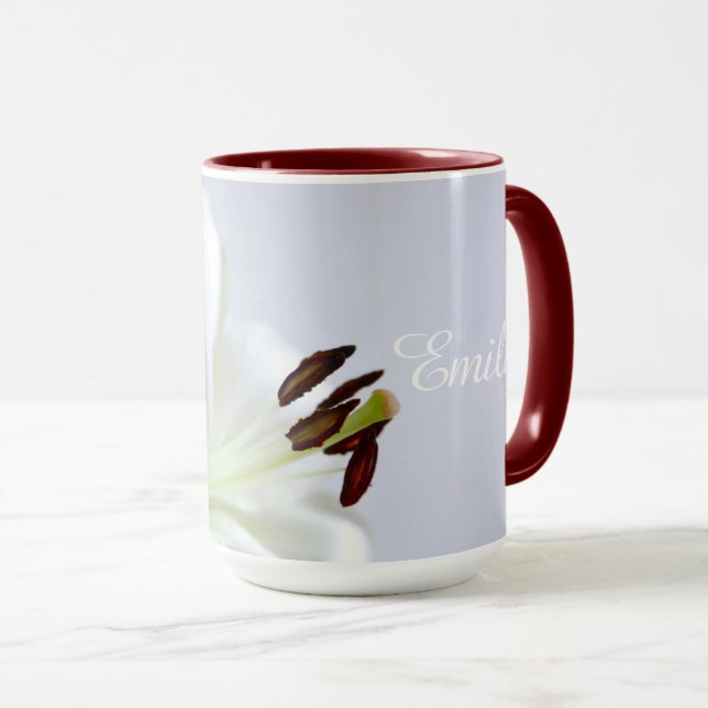 Caneca Lily branca, flor. (Frente Esquerda)
