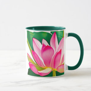 Caneca Lily de Água Rosa Grande com Folhas Verde Esmerald
