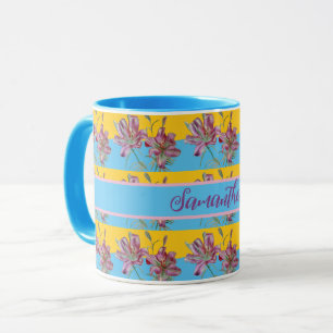 Caneca Lily Watercolor Rosa Pintura Raparigas Arte Floral