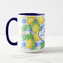 Caneca Limão Azul Gingham Cottagecore Personalizado Mug