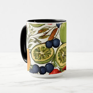 Caneca Limas, Limões e Flores Mediterrâneos. Pintado