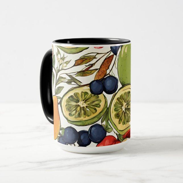 Caneca Limas, Limões e Flores Mediterrâneos. Pintado (Frente Esquerda)