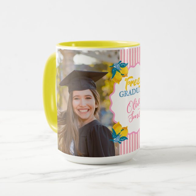Caneca Limonada Rosa Preppy Formatura Foto Personalizada  (Frente Esquerda)