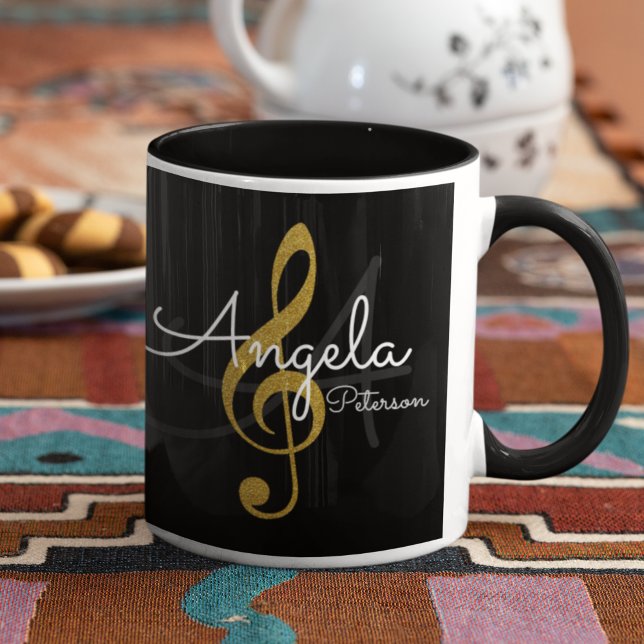 Caneca Limpa de Ouro monograma, preto de música (❤ coffee and music ❤ )