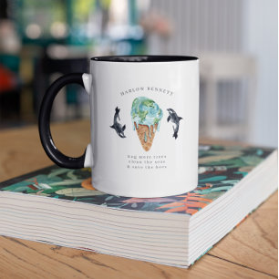 Caneca Limpe Nossos Oceanos Monograma de Baleia Orca Aq