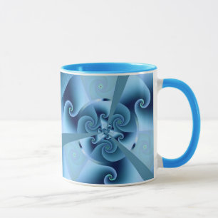 Caneca Linda Arte Fractal Espiral Azul
