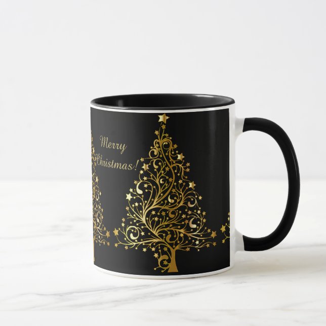 Caneca Linda árvore de Natal de ouro metálico estrelado (Direita)
