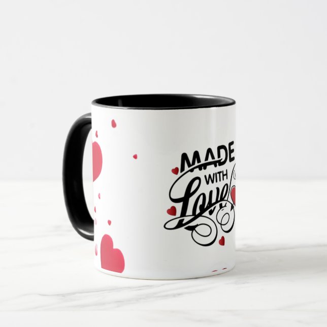 Caneca Linda Boca Branca: Feita com Amor (Frente Esquerda)