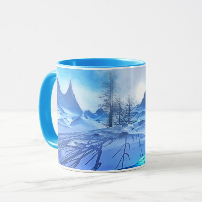Caneca Linda Cena de Neve Azul e Invernal Coffee Mug (Frente Esquerda)
