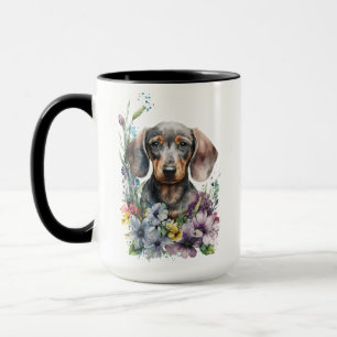 CANECA LINDA COR DA ÁGUA PRETA E TAN DACHSHUND DOG