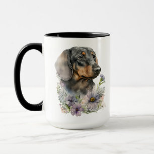 CANECA LINDA COR DA ÁGUA PRETA E TAN DACHSHUND DOG