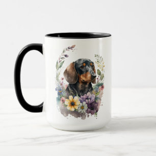 CANECA LINDA COR DA ÁGUA PRETA E TAN DACHSHUND DOG