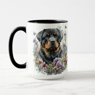 CANECA LINDA COR DA ÁGUA PRETA E TAN ROTWEILLER DOG