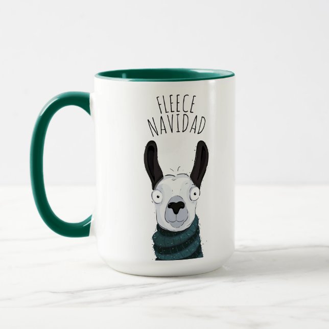 Caneca Linda e Divertida Llama 'FLEECE NAVIDAD' Piada Div (Esquerda)