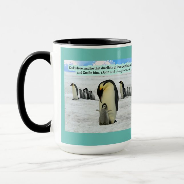 Caneca Linda Escritura Penguin 1 John 4:16 (Esquerda)