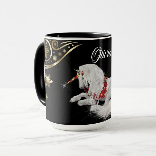Caneca Linda Fantasia Unicórnio de Natal (Frente Esquerda)